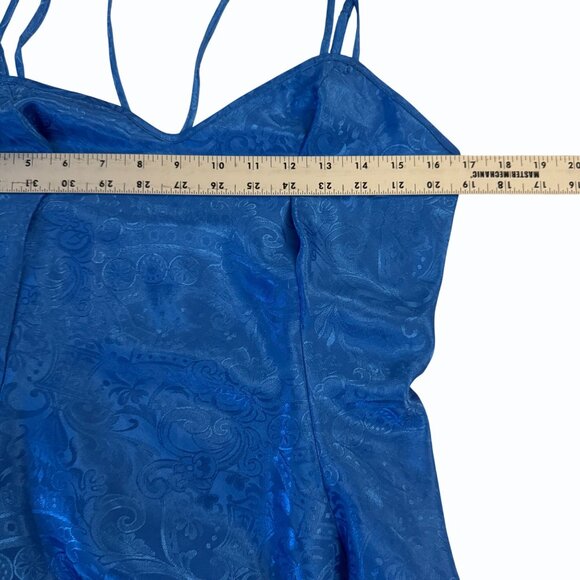 VTG Victorias Secret Blue Jacquard Cami Top Sz S Silky Satin Gold Label Strappy - Picture 7 of 9